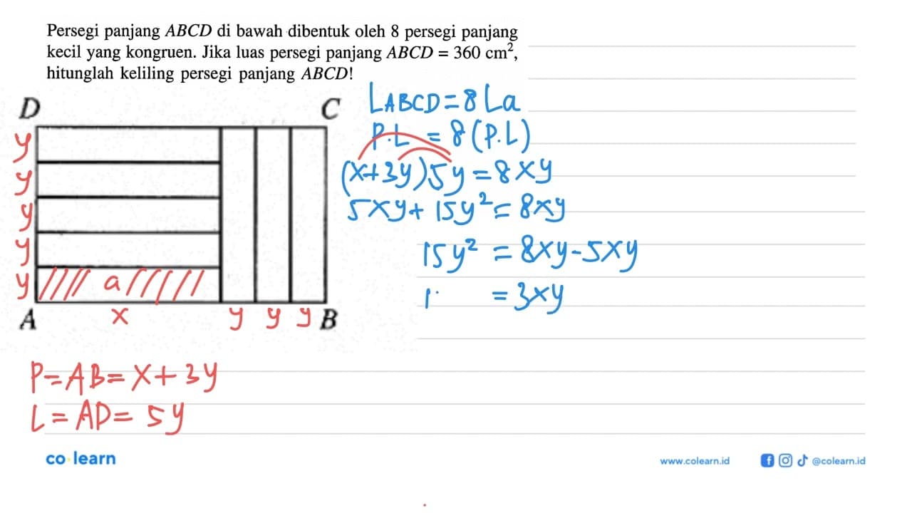 Persegi panjang ABCD di bawah dibentuk oleh 8 persegi