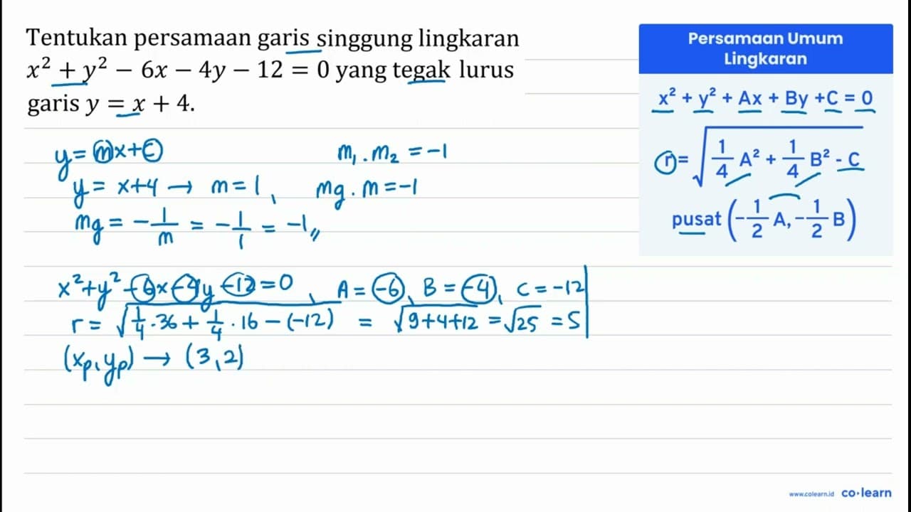 Tentukan persamaan garis singgung lingkaran x^2+y^2-6