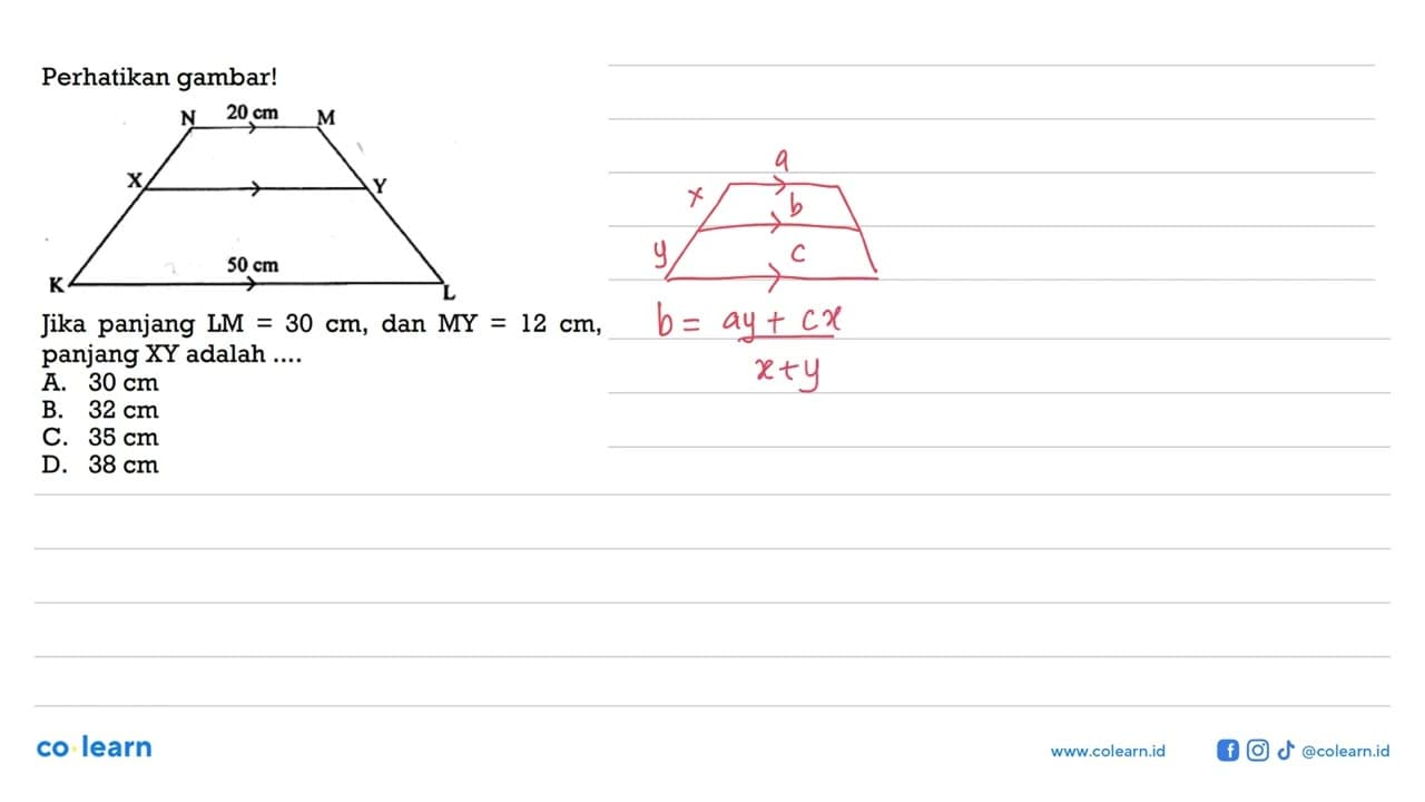 Perhatikan gambar! 20 cm 50 cm Jika panjang LM=30 cm, dan