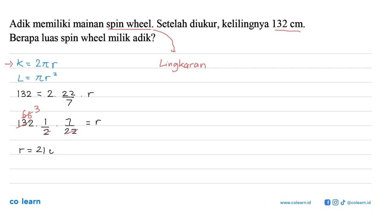 Adik memiliki mainan spin wheel. Setelah diukur,