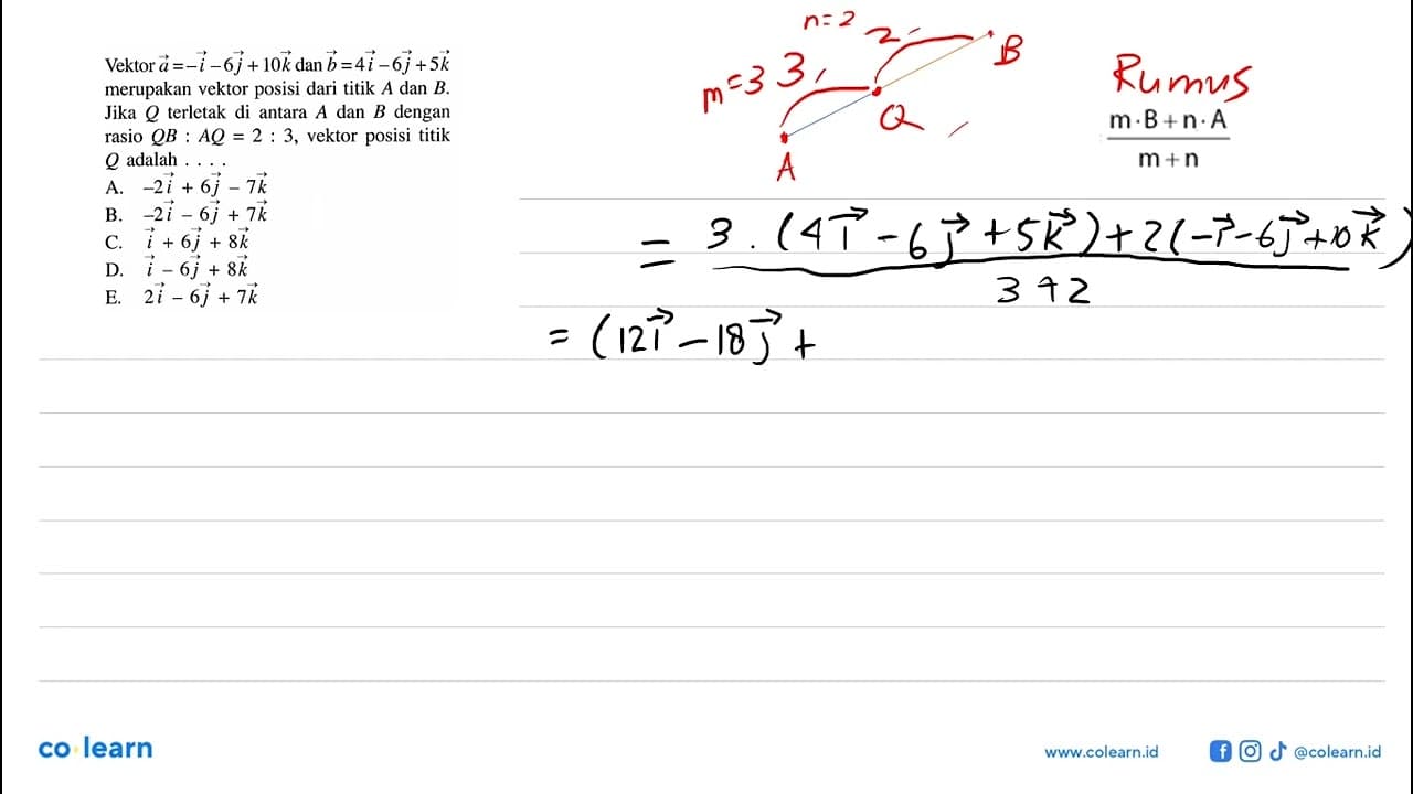 Vektor a=-i-6 j+10 k dan b=4i-6 j+5 k merupakan vektor