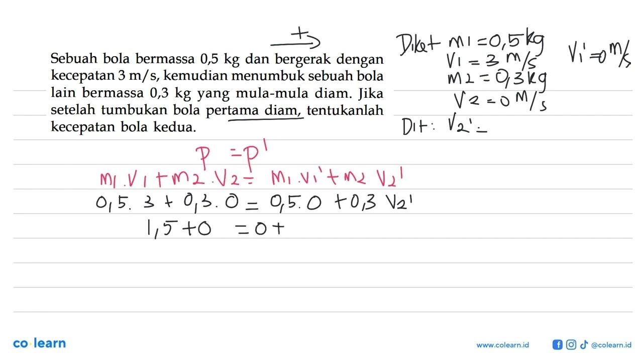 Sebuah bola bermassa 0,5 kg dan bergerak dengan kecepatan 3