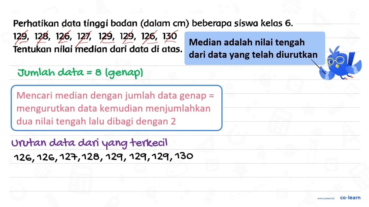 Perhatikan data tinggí badan (dalam cm) beberapa siswa