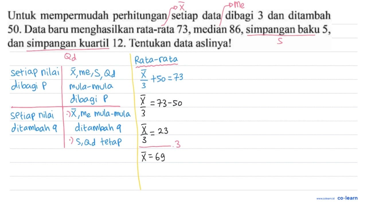 Untuk mempermudah perhitungan setiap data dibagi 3 dan