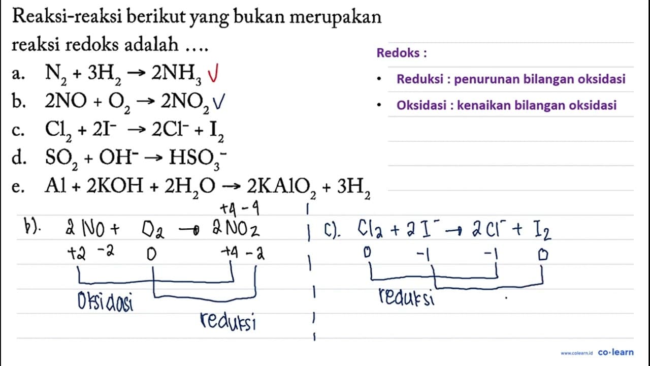 Reaksi-reaksi berikut yang bukan merupakan reaksi redoks