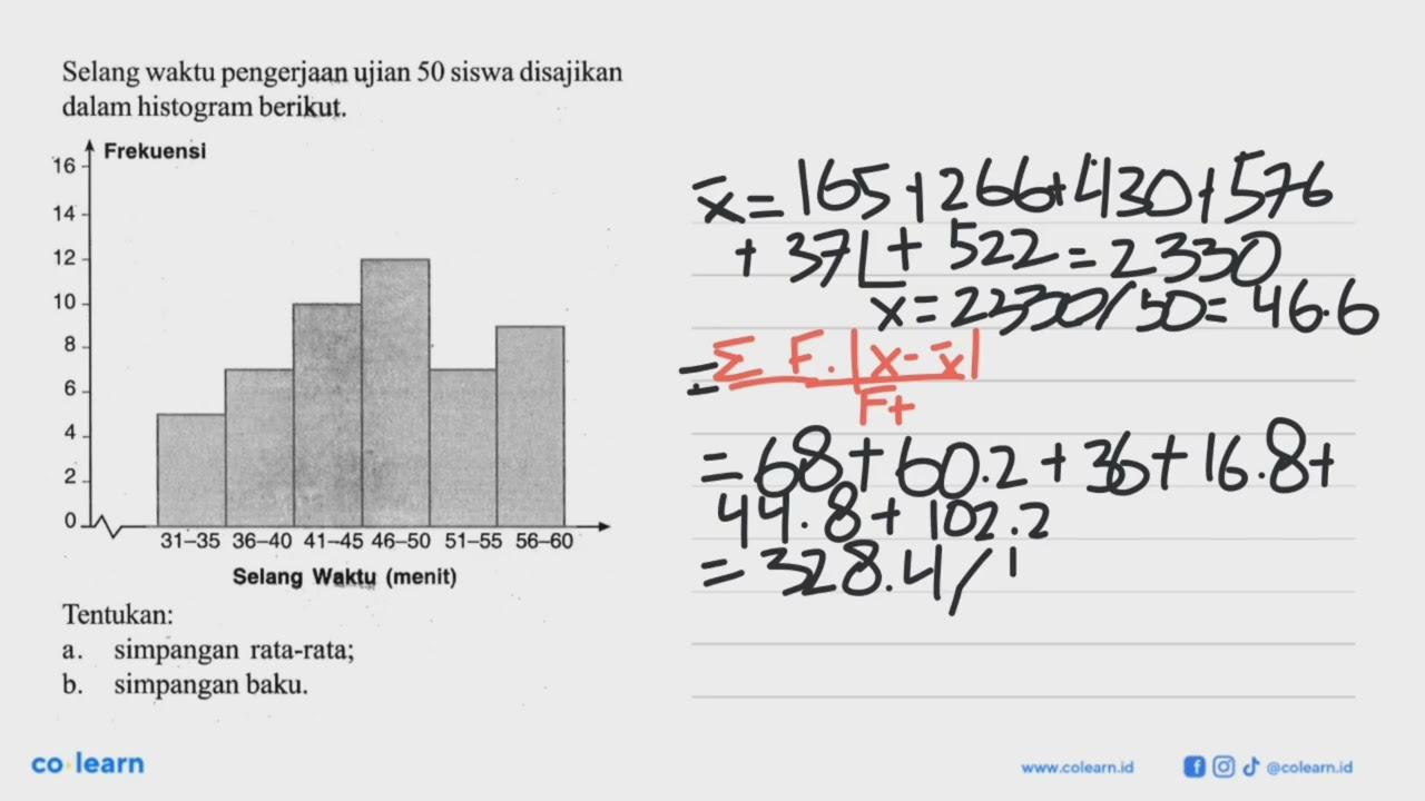 Selang waktu pengerjaan ujian 50 siswa disajikan dalam