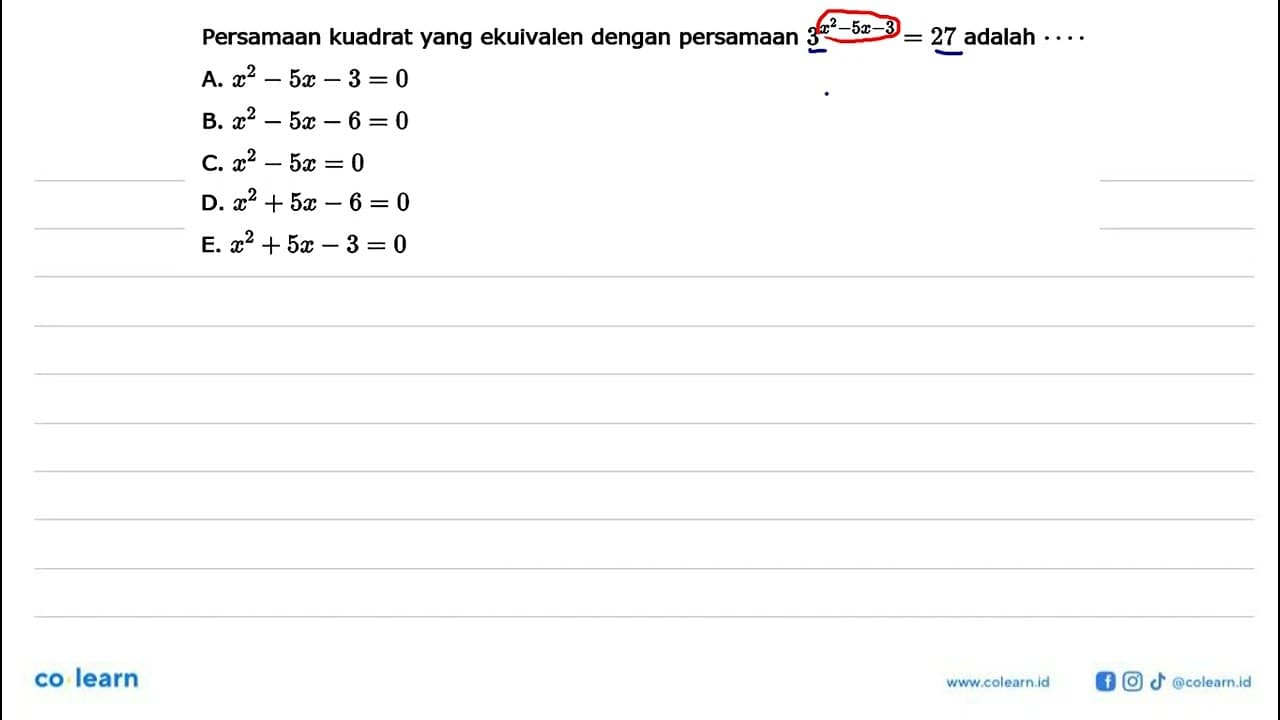 Persamaan kuadrat yang ekuivalen dengan persamaan