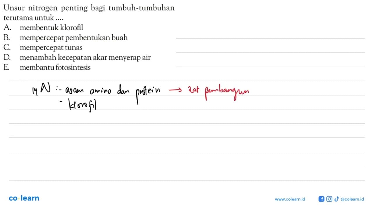 Unsur nitrogen penting bagi tumbuh-tumbuhan terutama untuk