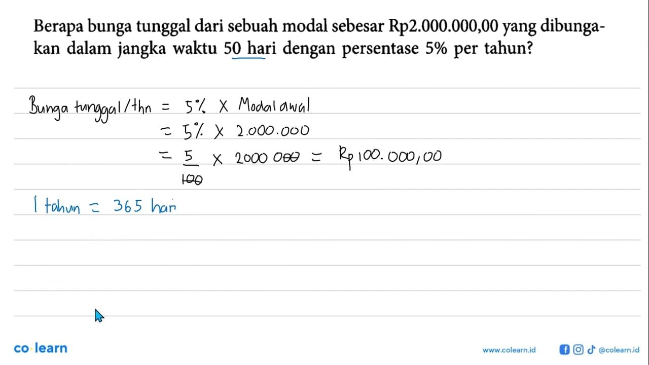 Berapa bunga tunggal dari sebuah modal sebesar