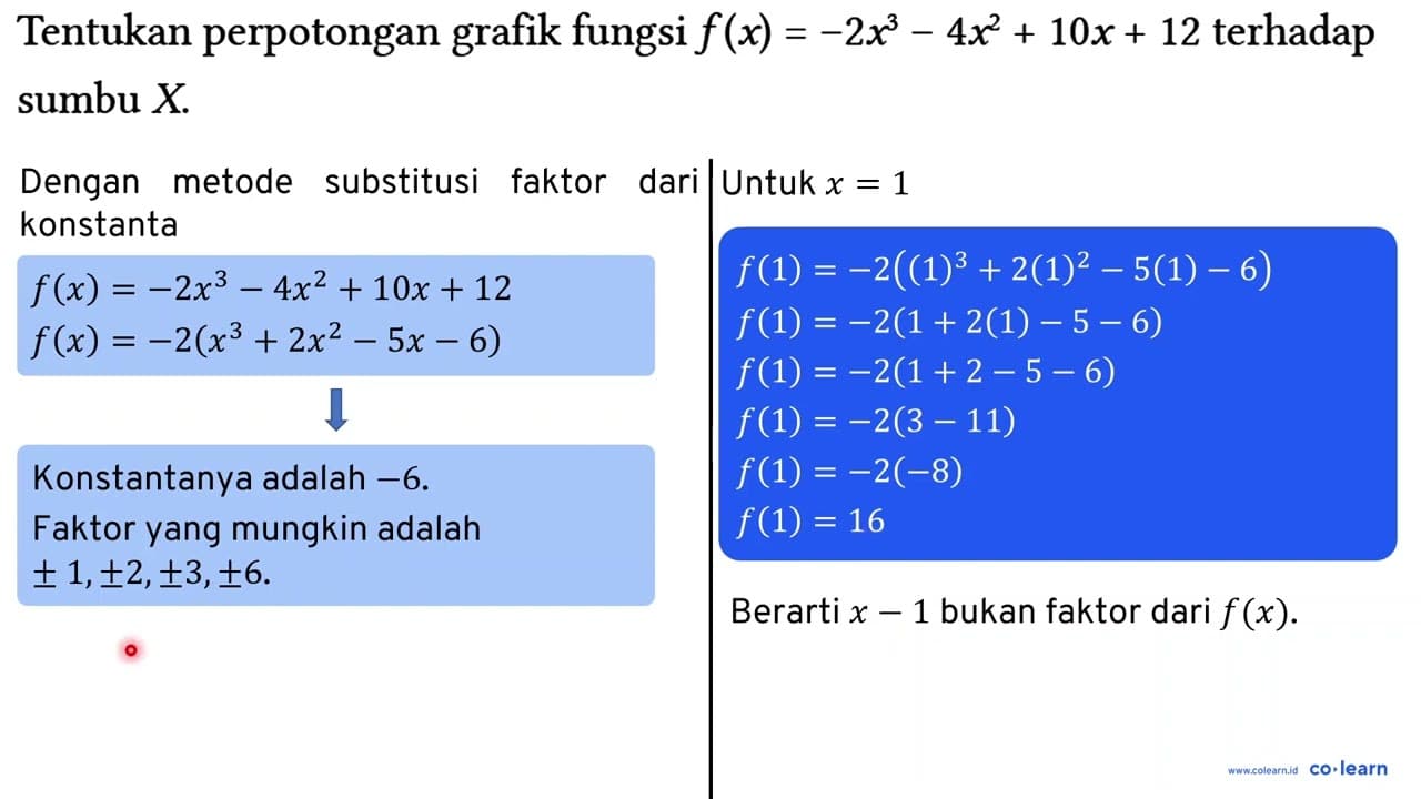 Tentukan perpotongan grafik fungsi f(x) = -2x^3 - 4x^2 +