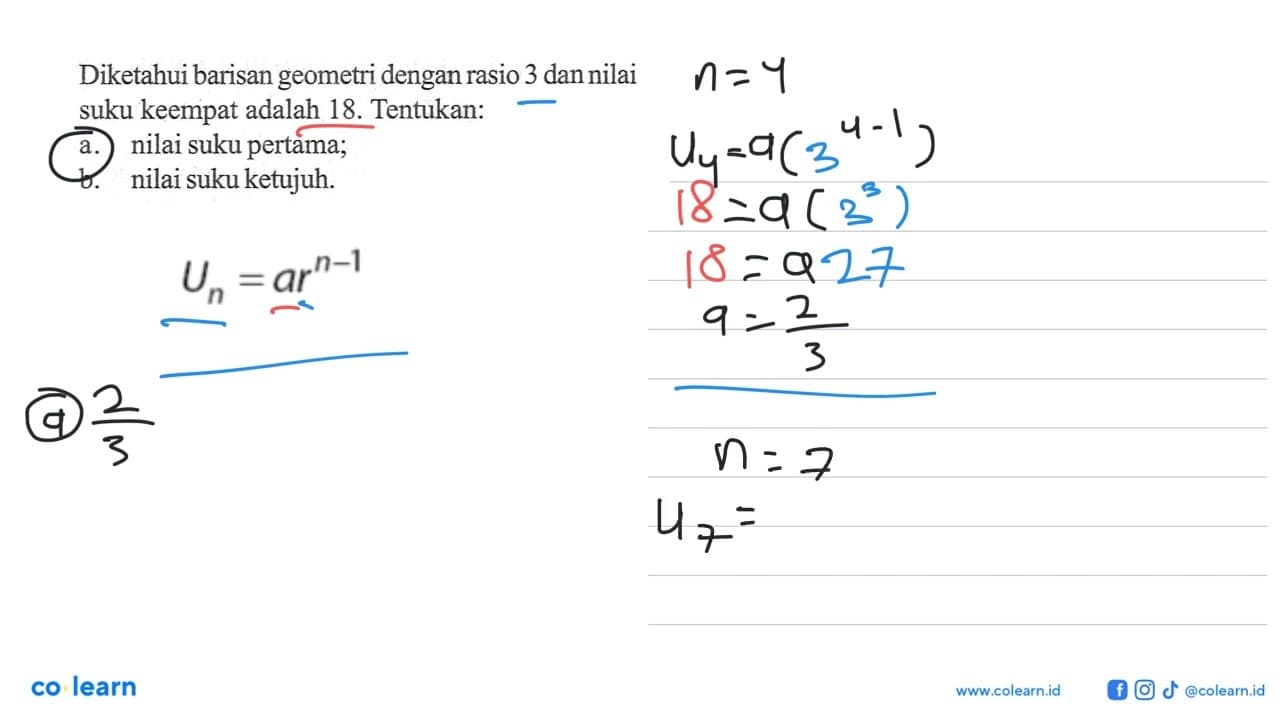 Diketahui barisan geometri dengan rasio 3 dan nilai suku