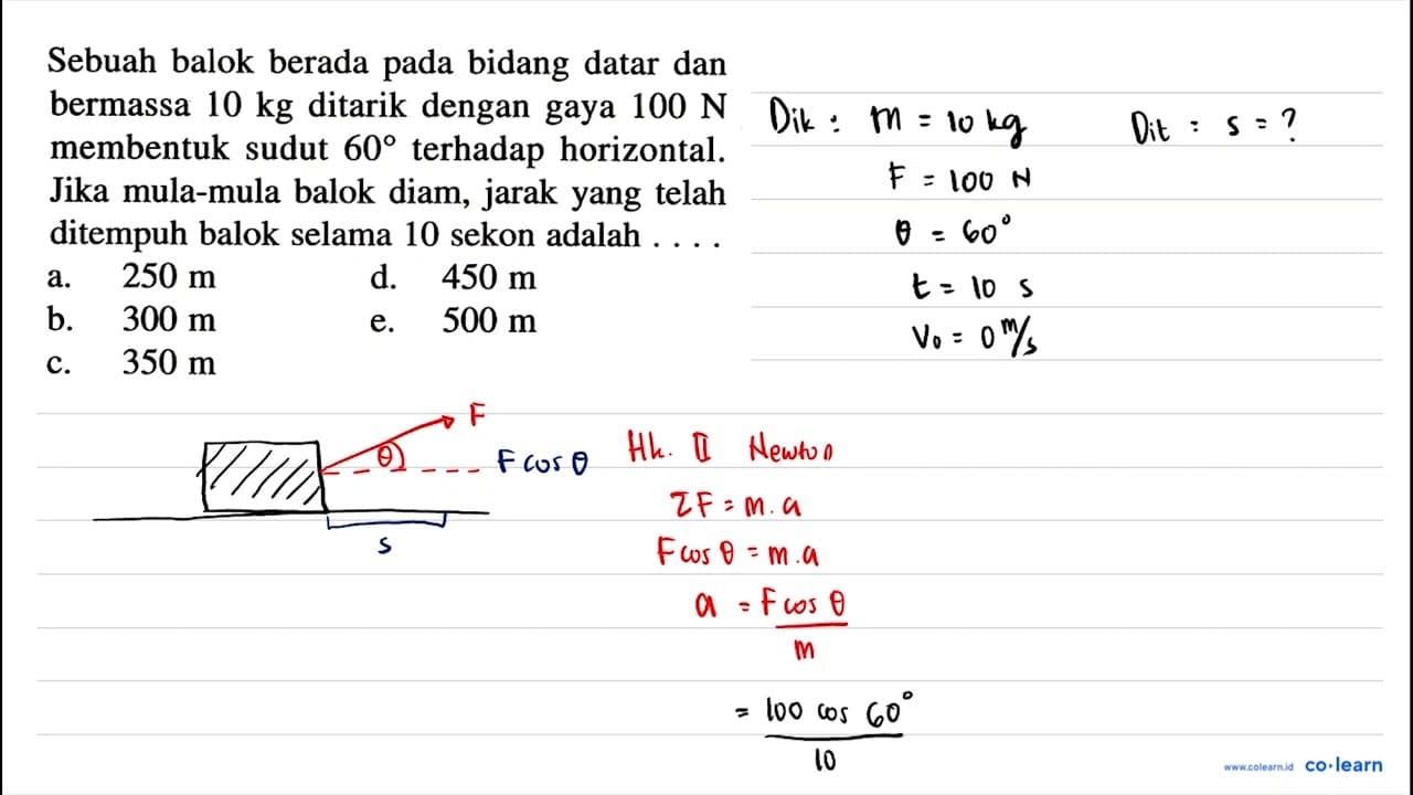 Sebuah balok berada pada bidang datar dan bermassa 10 kg