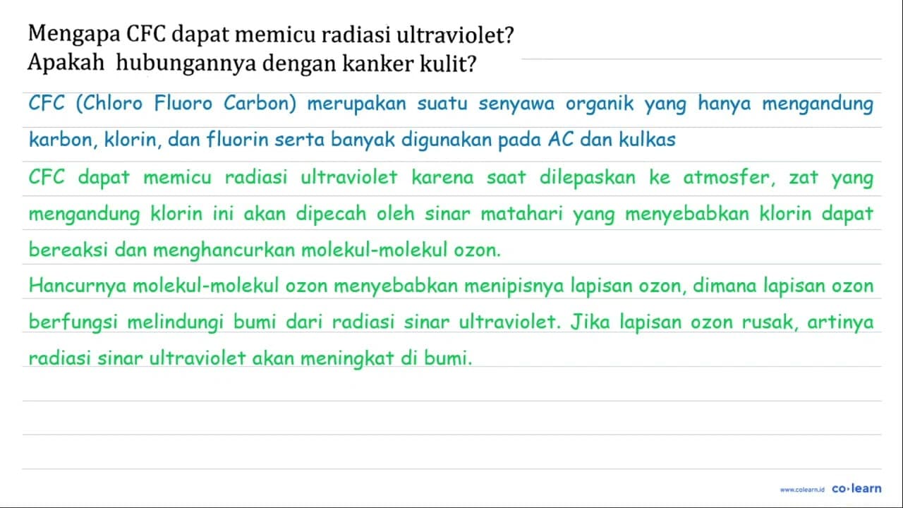 Mengapa CFC dapat memicu radiasi ultraviolet? Apakah