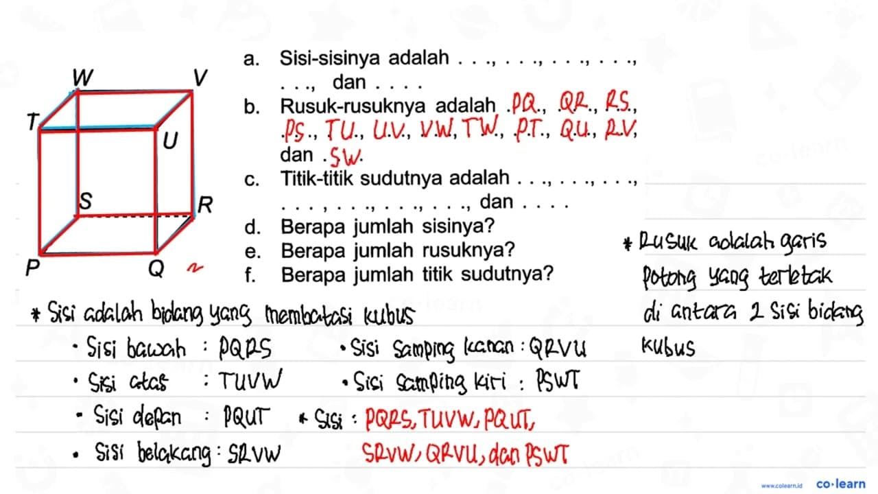 Sisi-sisinya adalah a. dan Rusuk-rusuknya adalah b_ dan