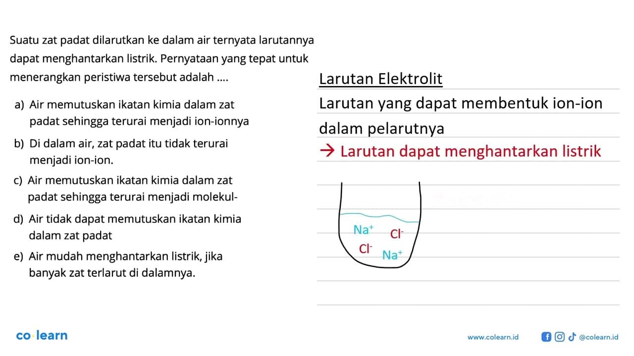 Suatu zat padat dilarutkan ke dalam air ternyata larutannya