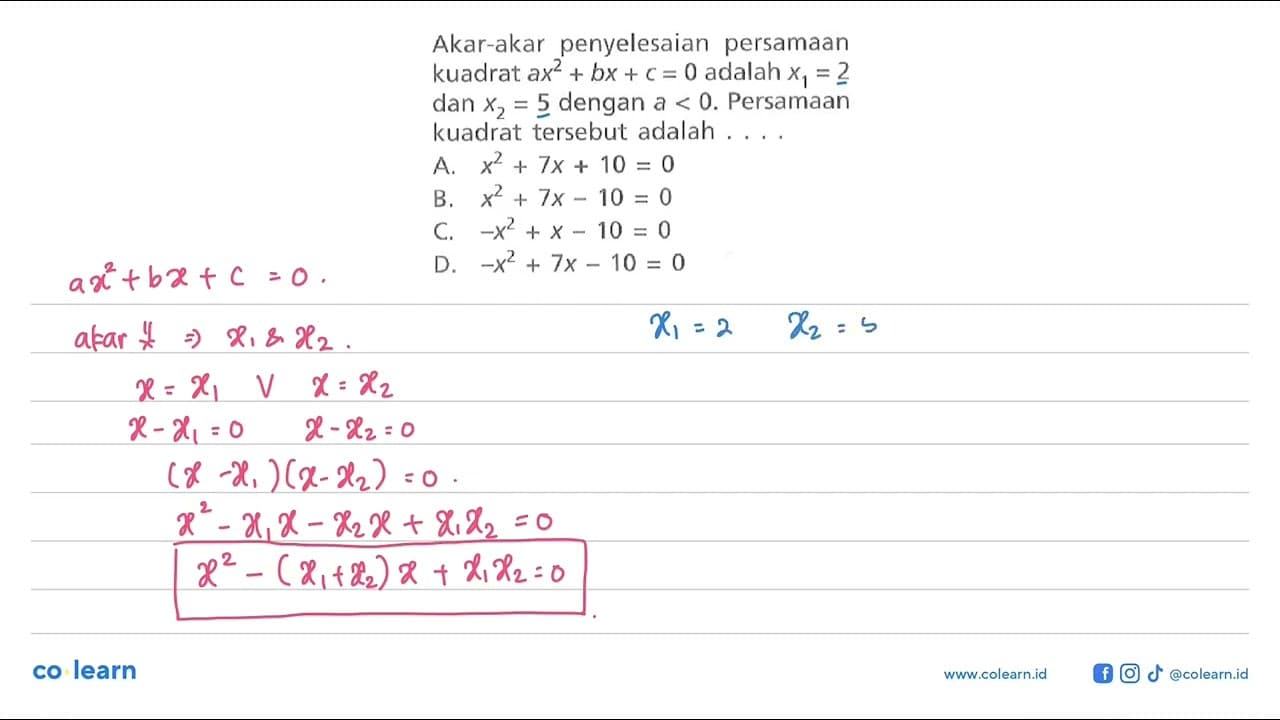 Akar-akar penyelesaian persamaan kuadrat ax^2 + bx + c = 0