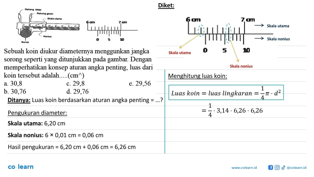 Rahang tetap Rahang geser Skala utama Nonius Benda 6 cm 7