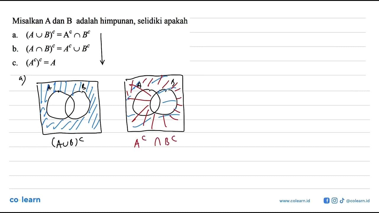 Misalkan A dan B adalah himpunan, selidiki apakah a. (A U