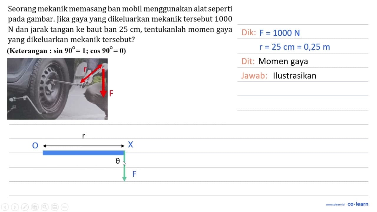 Seorang mekanik memasang ban mobil menggunakan alat seperti