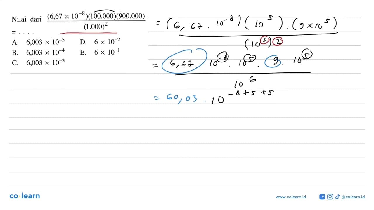 Nilai dari ((6,67 X 10^(-8))(100.000)(900.000))/((1.000)^2)