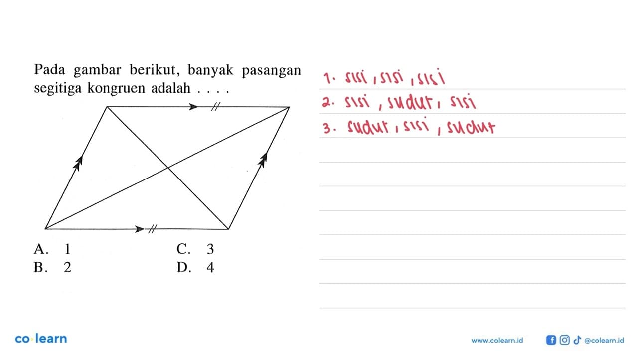 Pada gambar berikut, banyak pasangan segitiga kongruen