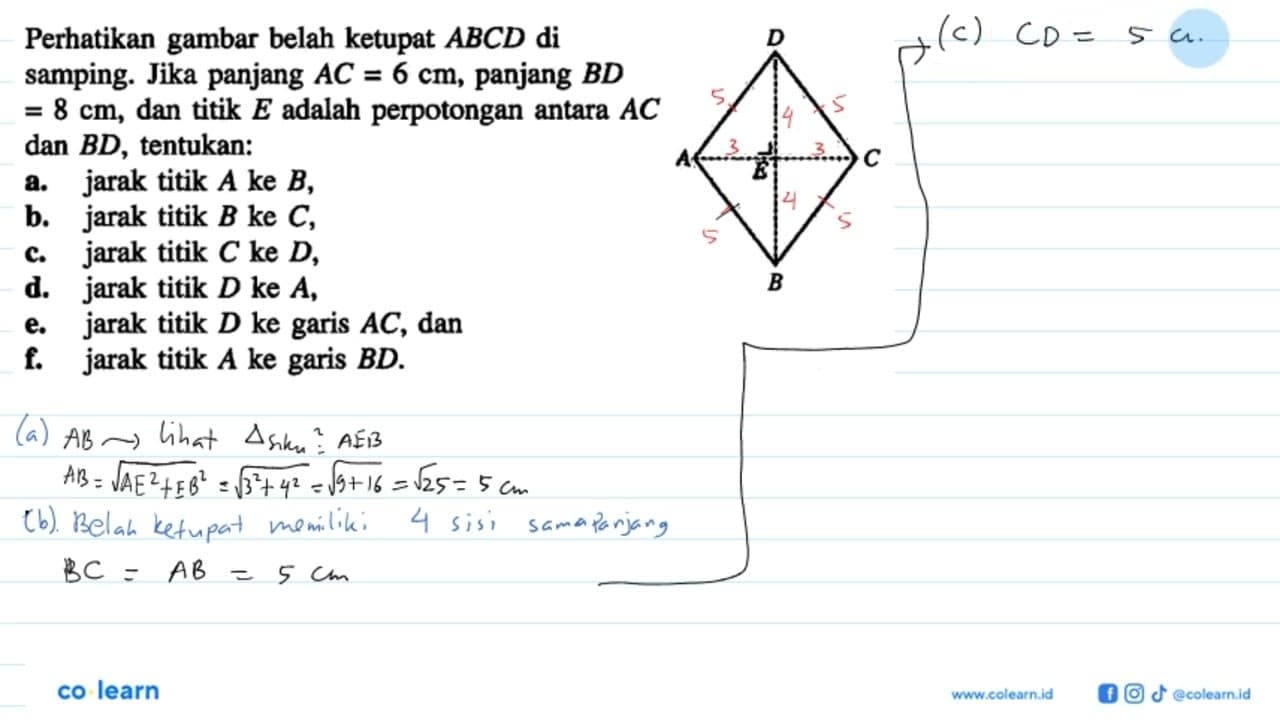 Perhatikan gambar belah ketupat ABCD di samping. Jika