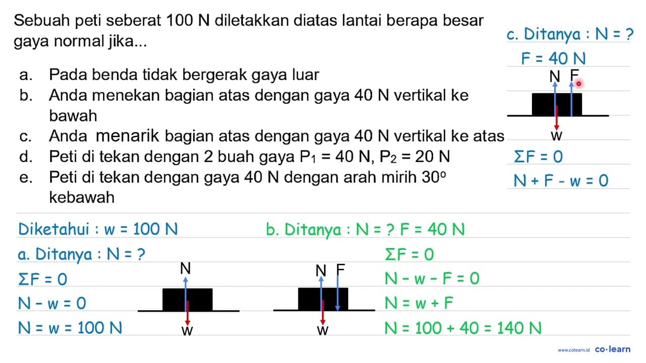 Sebuah peti seberat 100 N diletakkan diatas lantai berapa