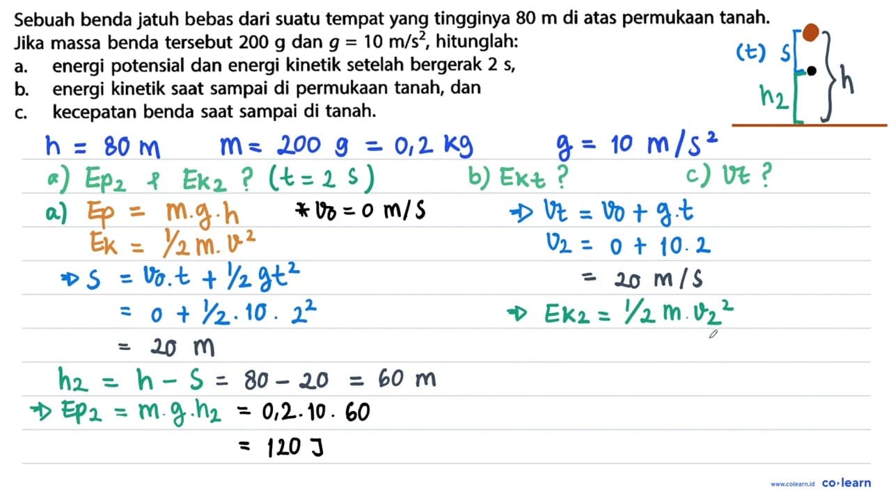 Sebuah benda jatuh bebas dari suatu tempat yang tingginya