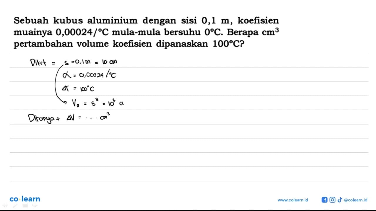 Sebuah kubus aluminium dengan sisi 0,1 m , koefisien