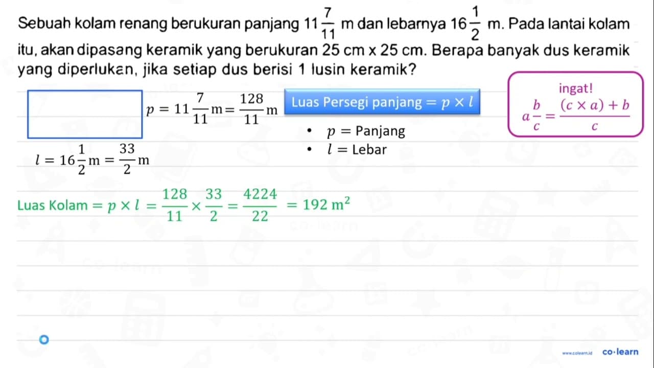 Sebuah kolam renang berukuran panjang 11 (7)/(11) m dan