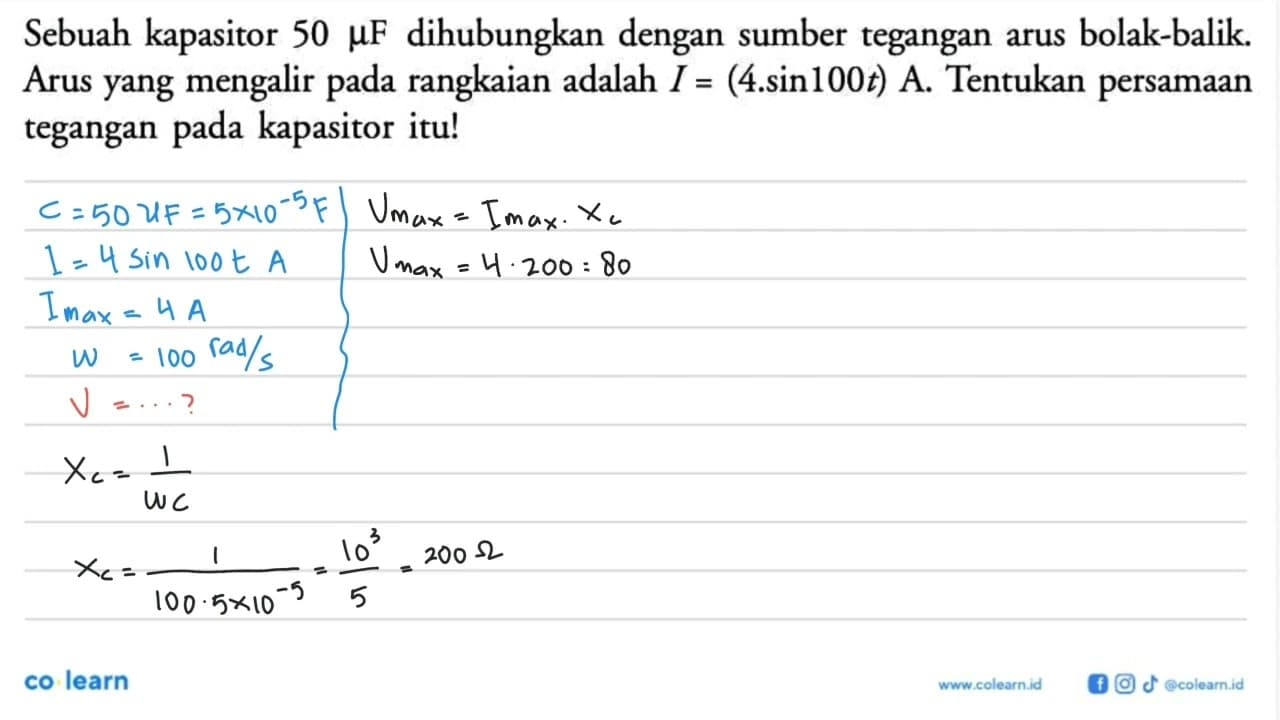 Sebuah kapasitor 50 muF dihubungkan dengan sumber tegangan