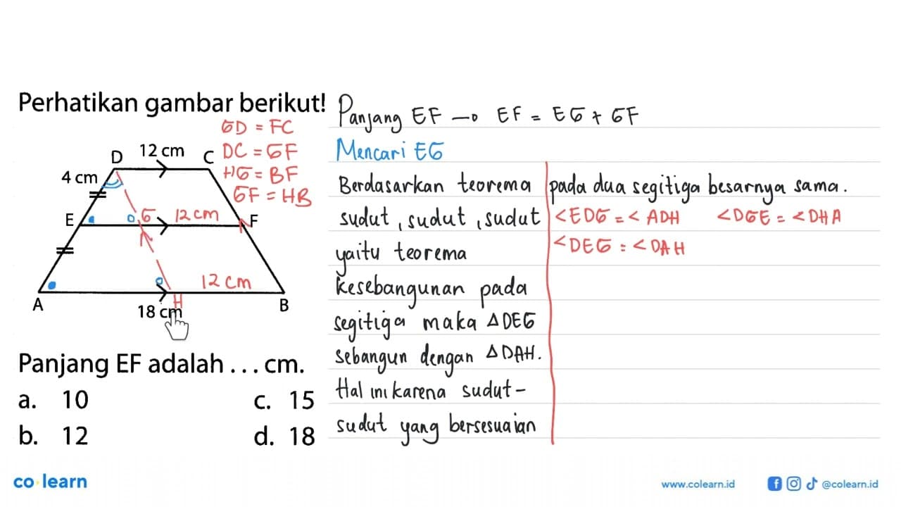 Perhatikan gambar berikut! D 12 cm C 4 cm E F A 18 cm B