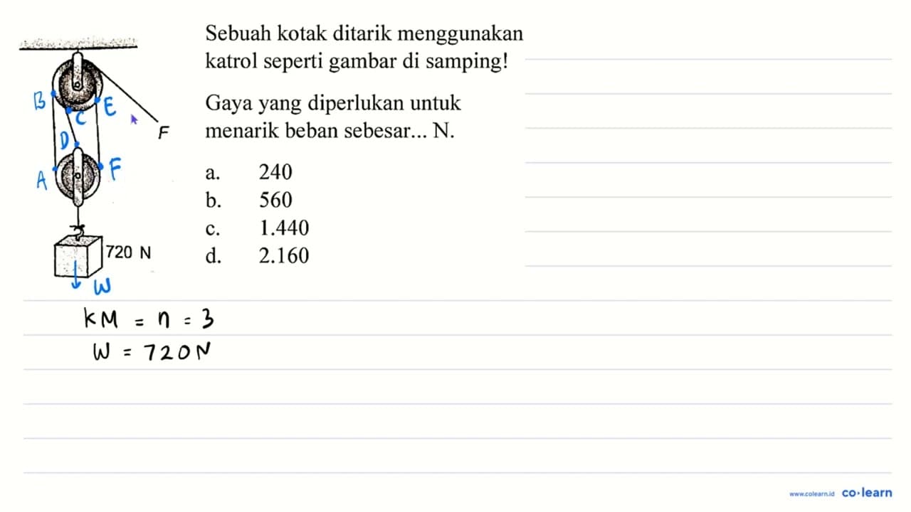 Sebuah kotak ditarik menggunakan katrol seperti gambar di