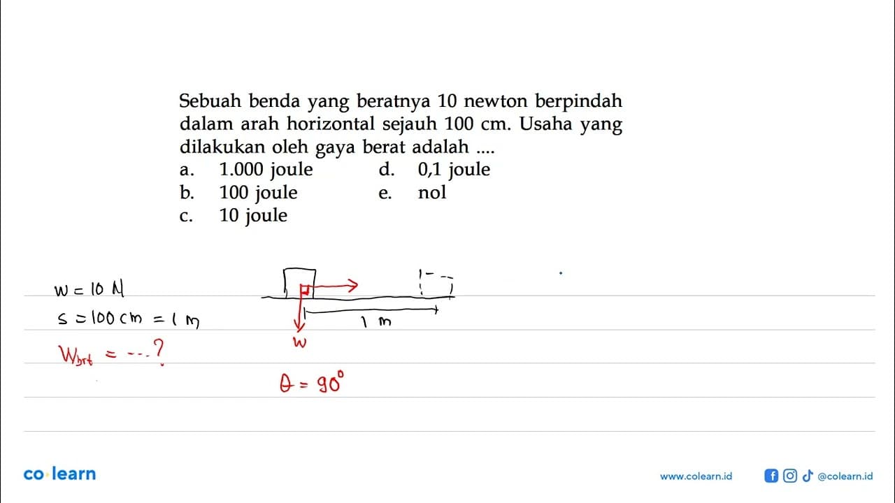 Sebuah benda yang beratnya 10 newton berpindah dalam arah