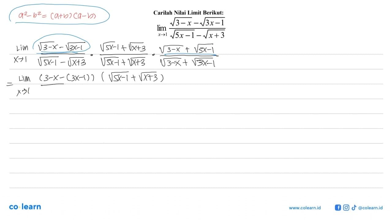 Carilah Nilai Limit Berikut: lim x->1