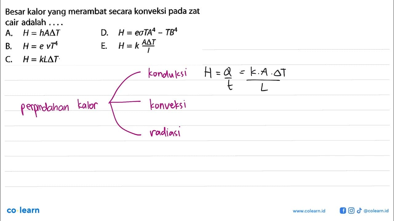 Besar kalor yang merambat secara konveksi pada zat cair