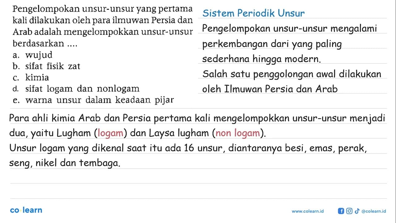 Pengelompokan unsur-unsur yang pertama kali dilakukan oleh