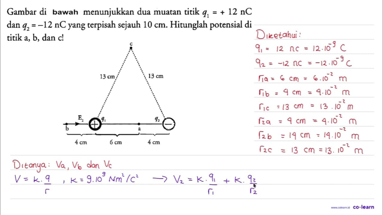 Gambar di bawah menunjukkan dua muatan titik q1=+12 nC dan