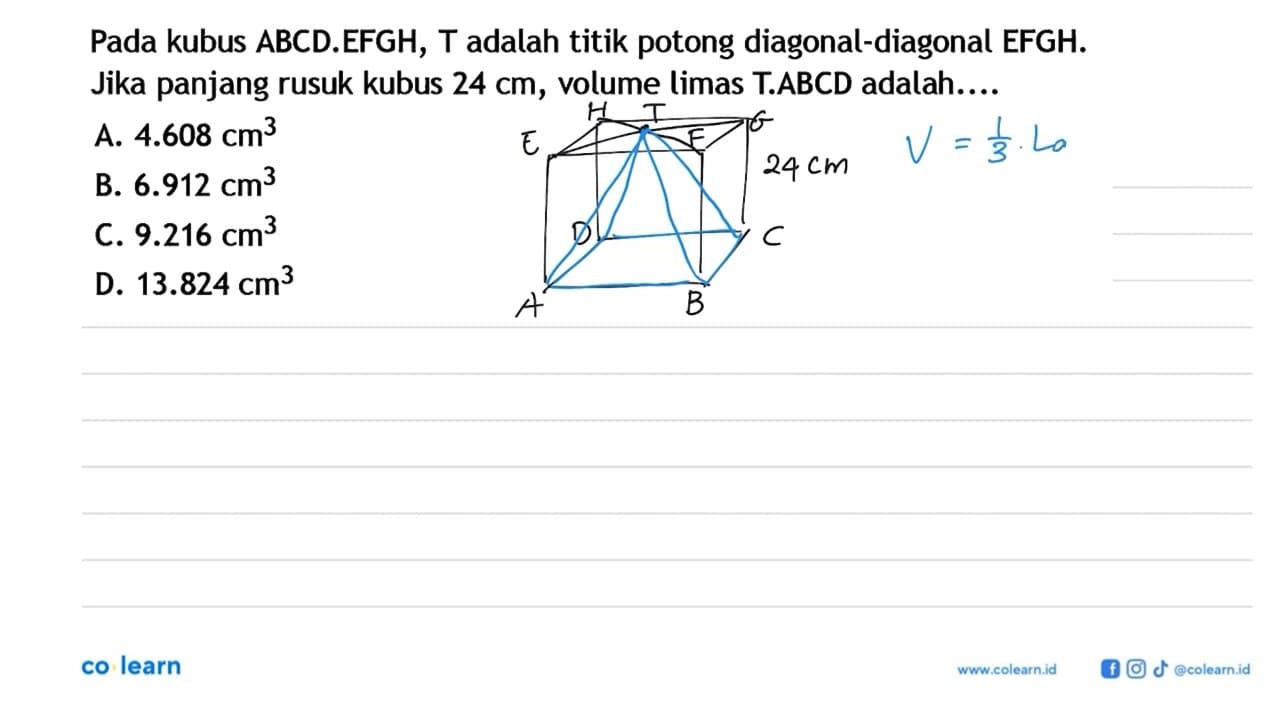 Pada kubus ABCD.EFGH, T adalah titik potong