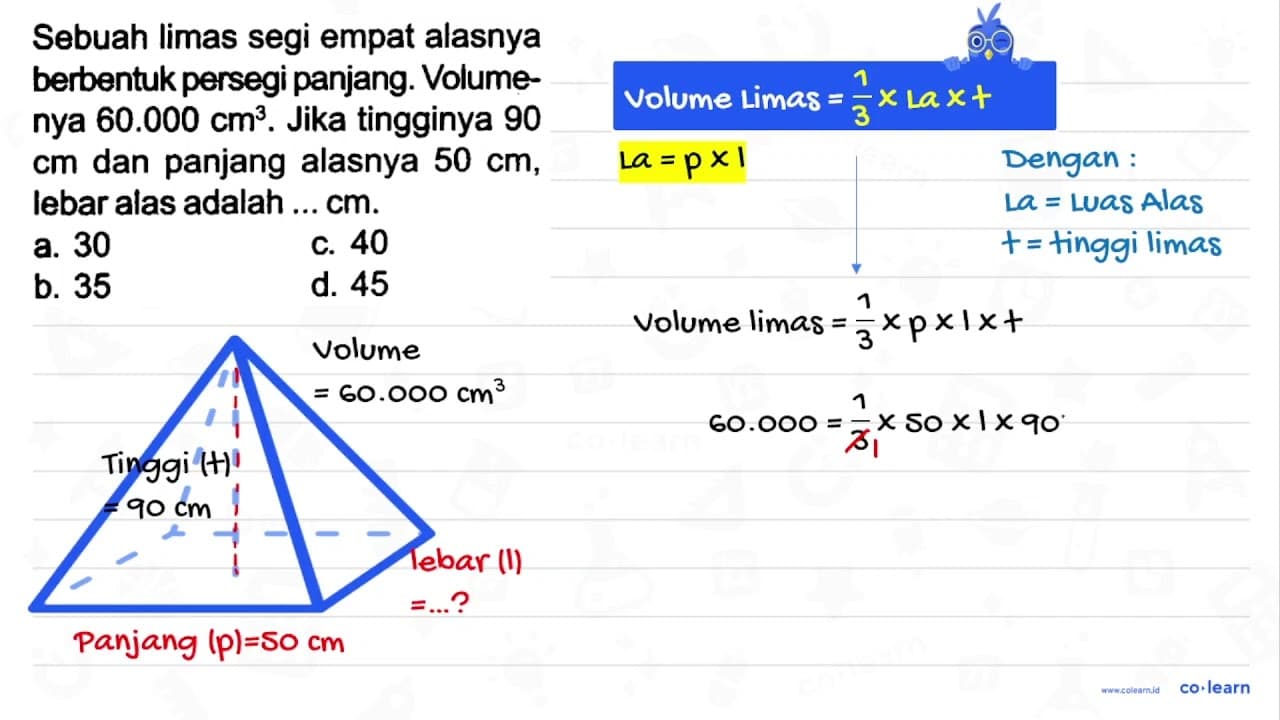 Sebuah limas segi empat alasnya berbentuk persegi panjang.