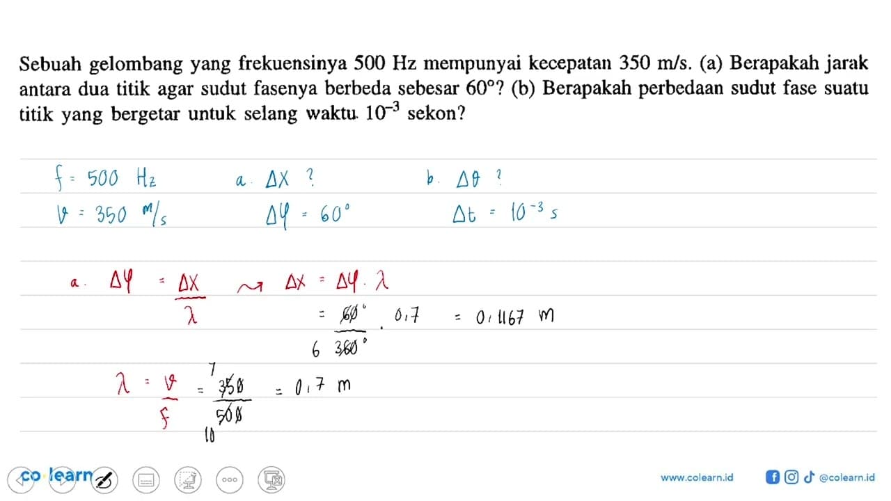 Sebuah gelombang yang frekuensinya 500 Hz mempunyai