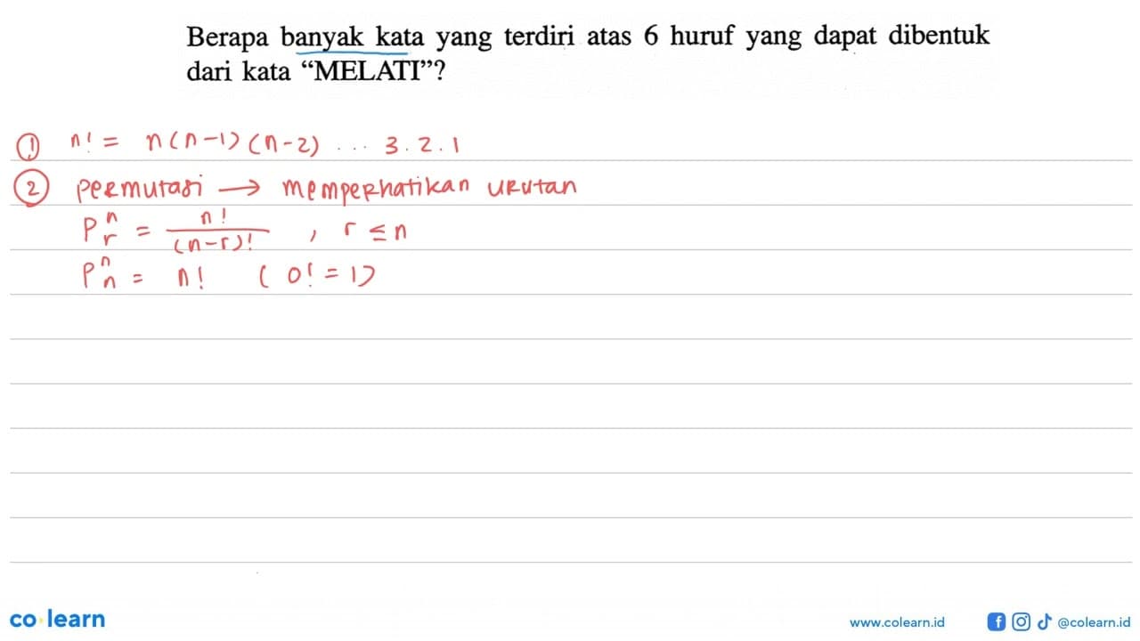 Berapa banyak kata yang terdiri atas 6 huruf yang dapat