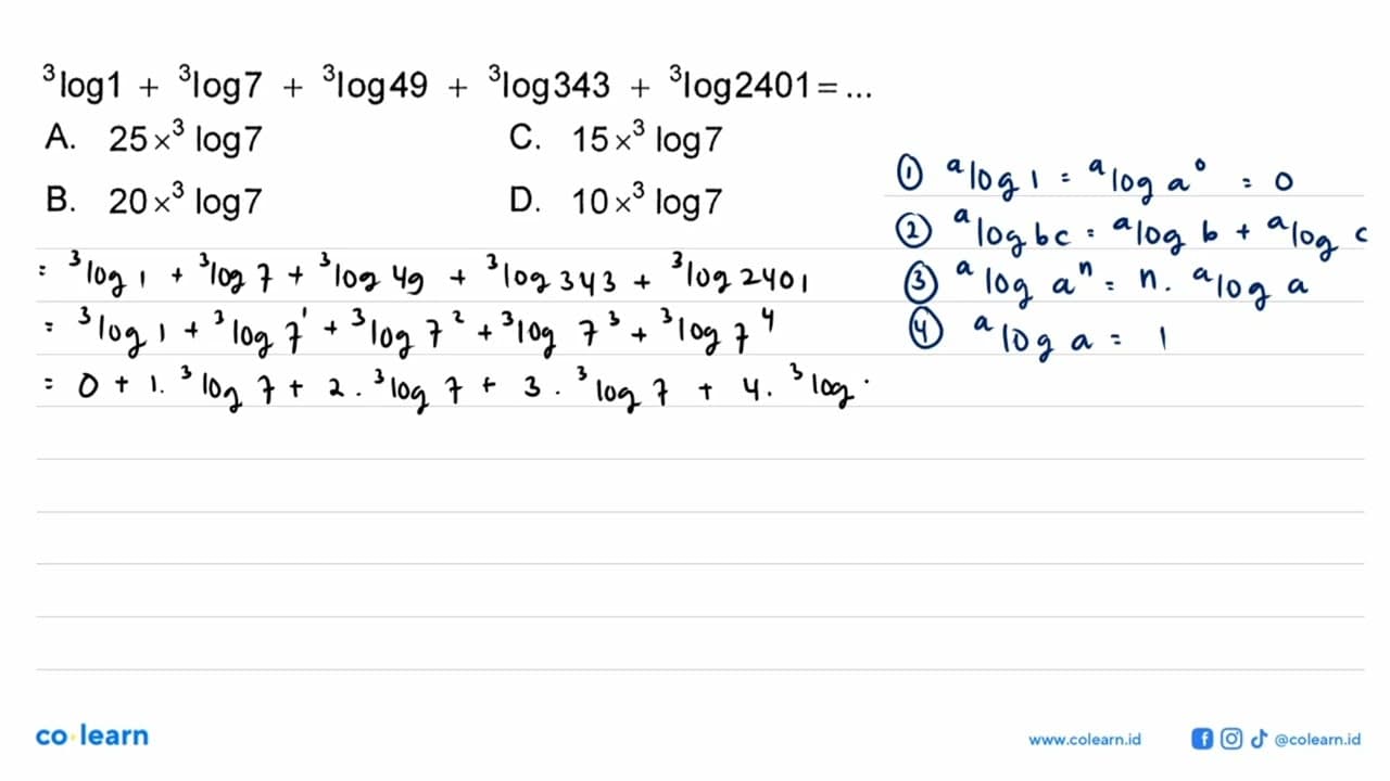 3log1+3log7+3log49+3log343+3log2401=