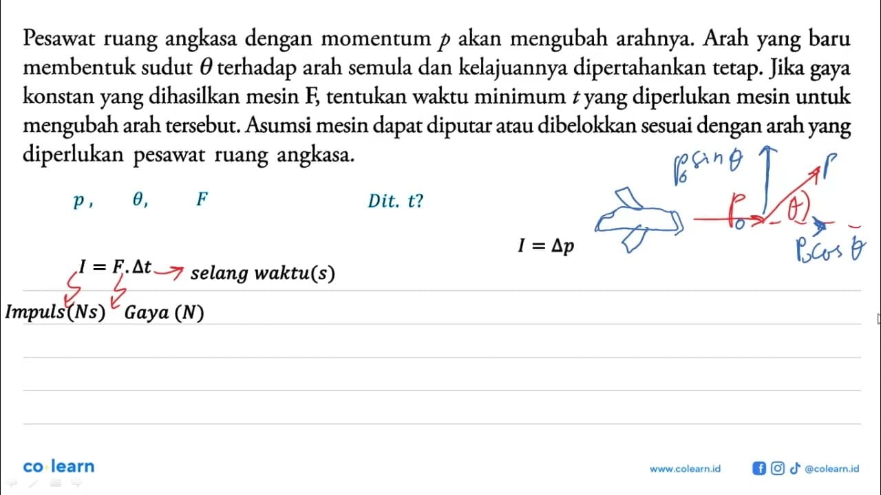 Pesawat ruang angkasa dengan momentum p akan mengubah