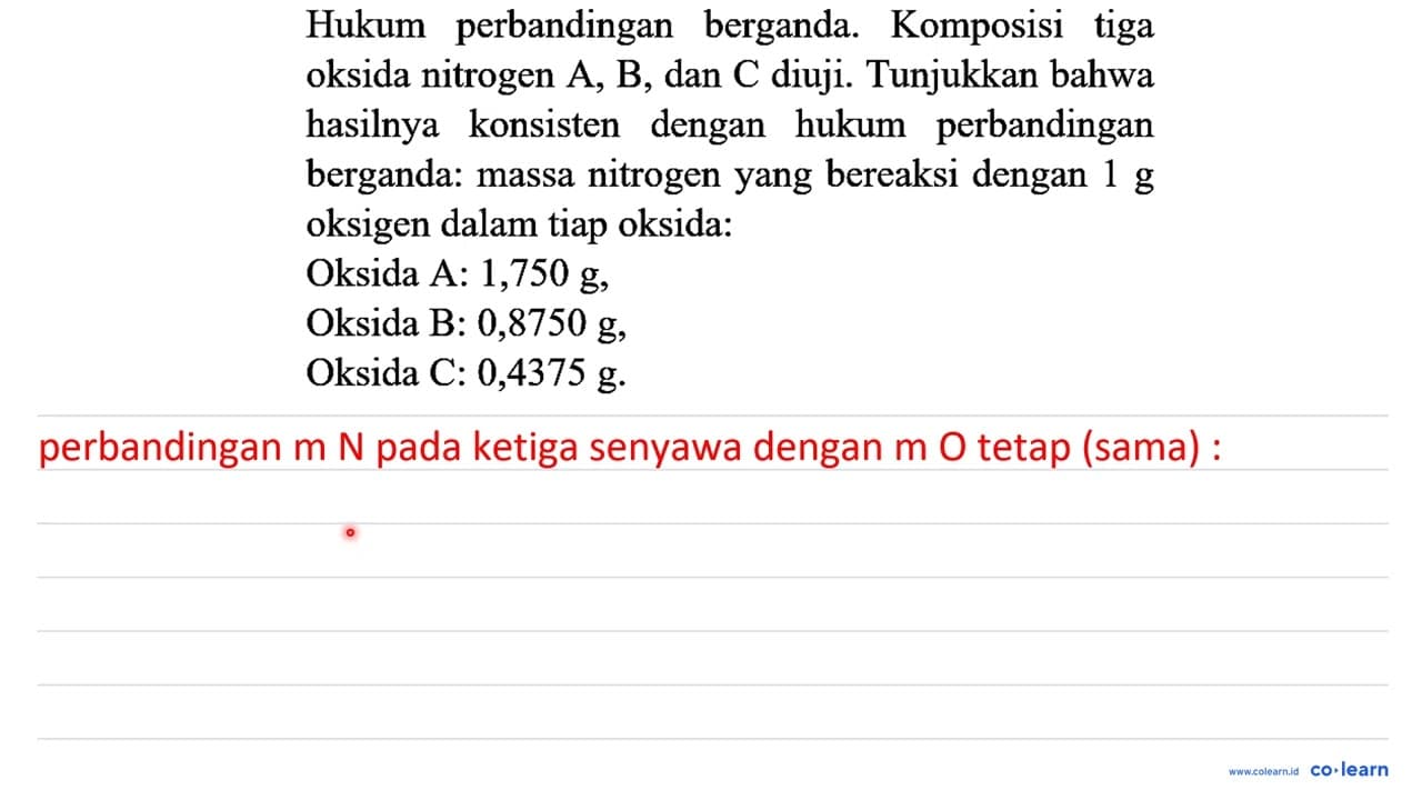 Hukum perbandingan berganda. Komposisi tiga oksida nitrogen