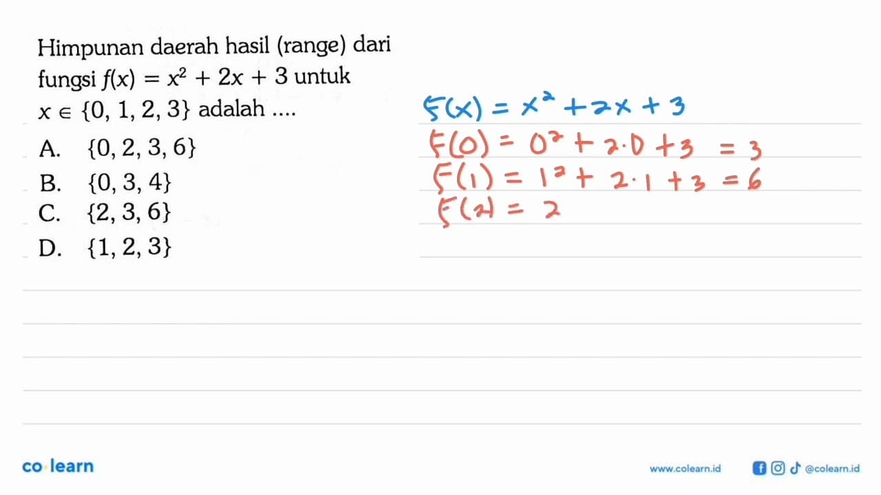 Himpunan daerah hasil (range) dari fungsi f(x) = x^2 + 2x +