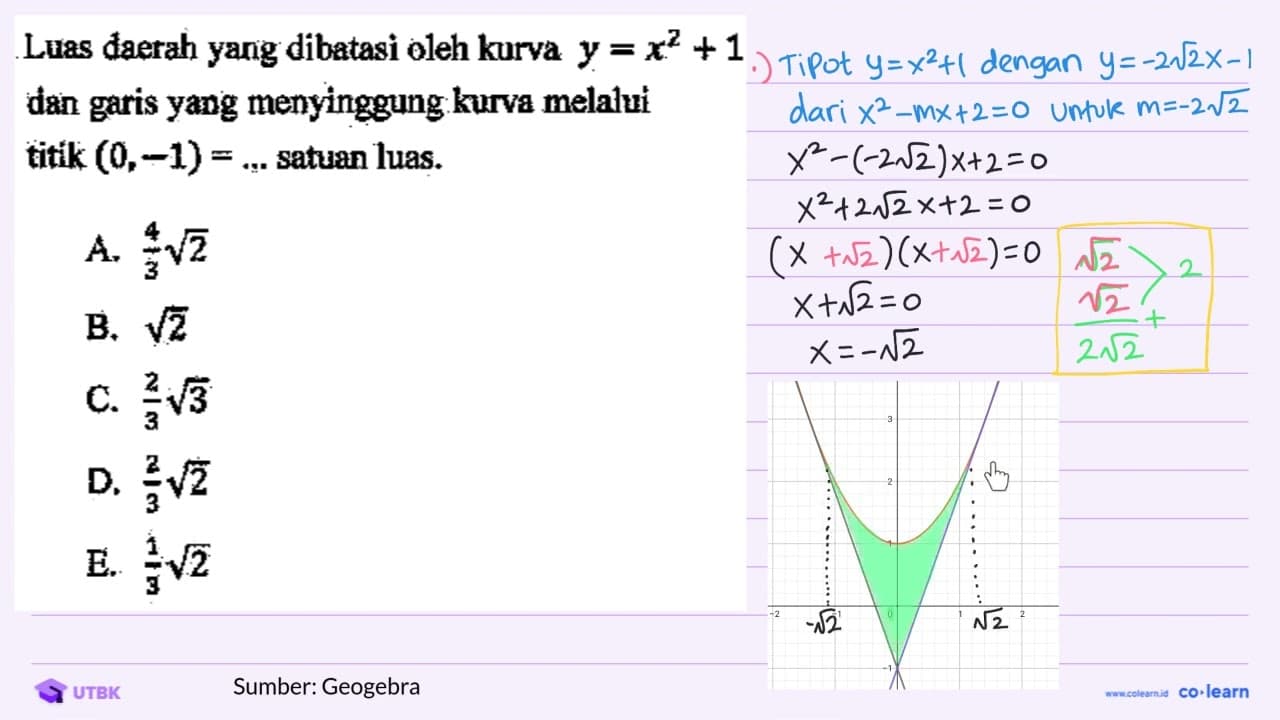 Luas daerah yang dibatasi oleh kurva y=x^(2)+1 dan garis