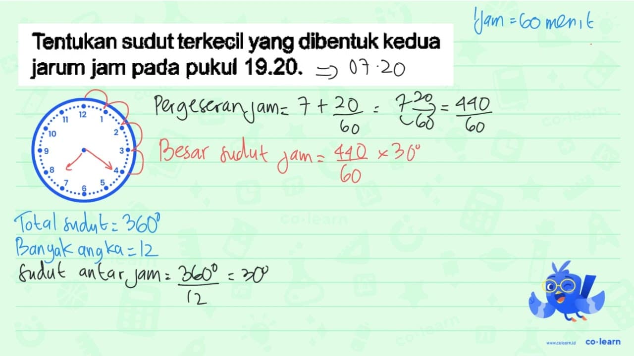 Tentukan sudut terkecil yang dibentuk kedua jarum jam pada