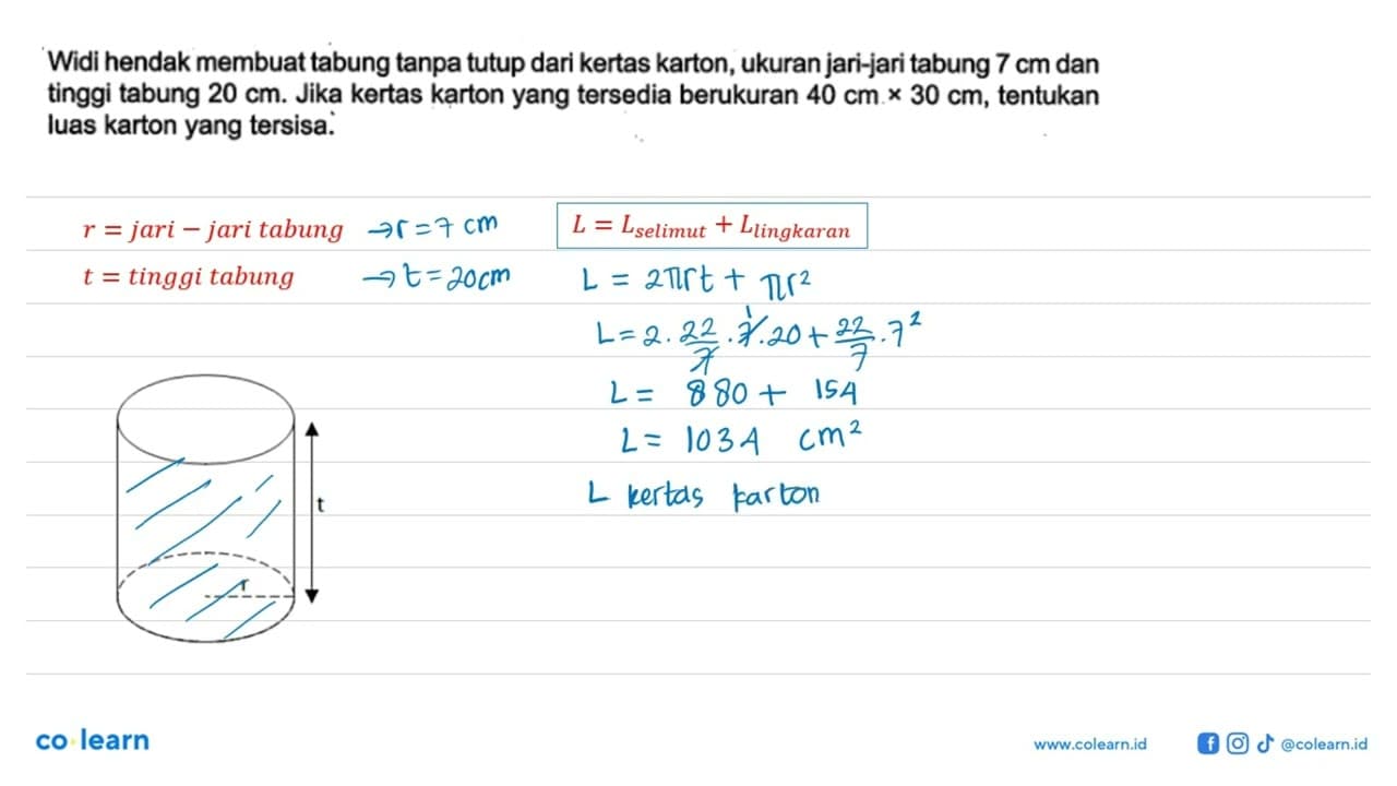 Widi hendak membuat tabung tanpa tutup dari kertas karton,