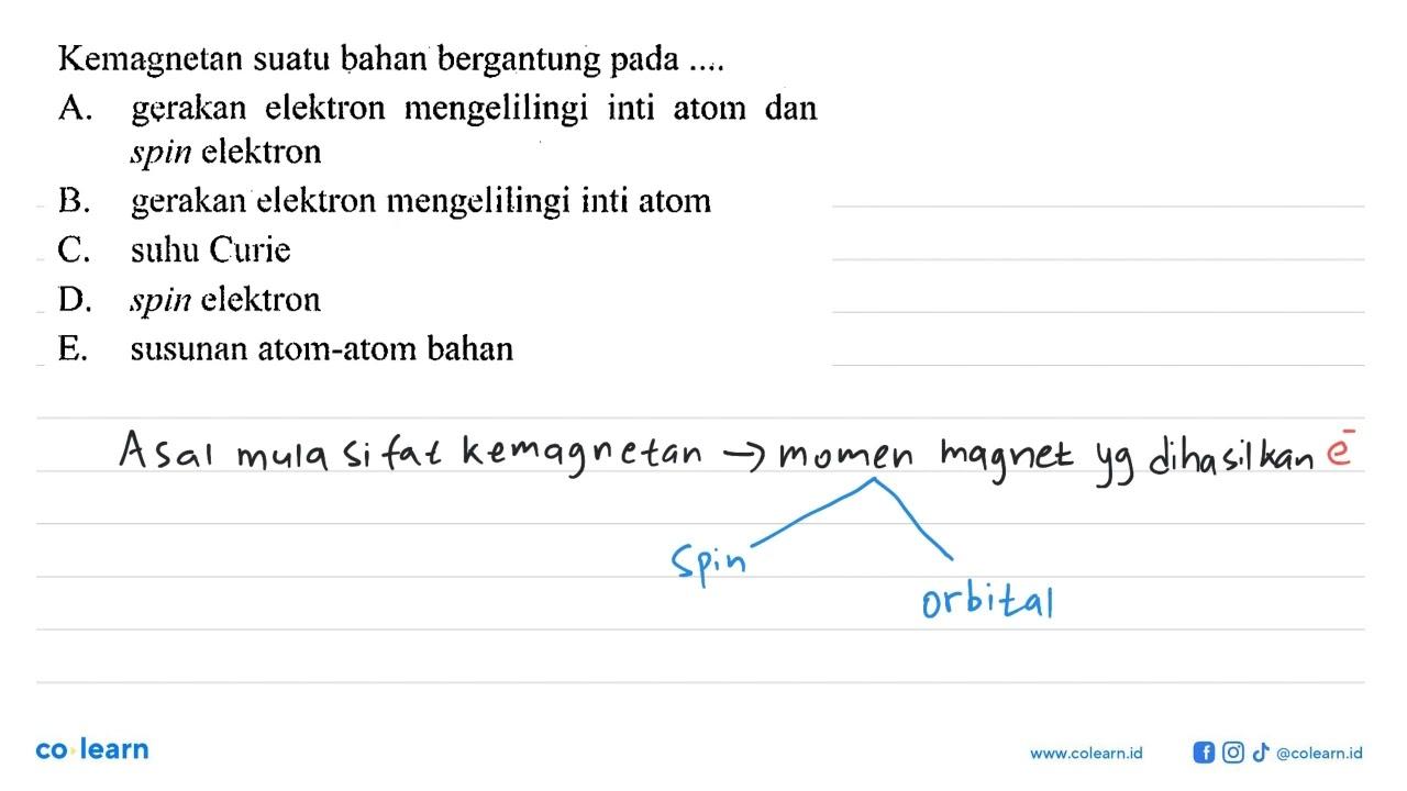 Kemagnetan suatu bahan bergantung pada....